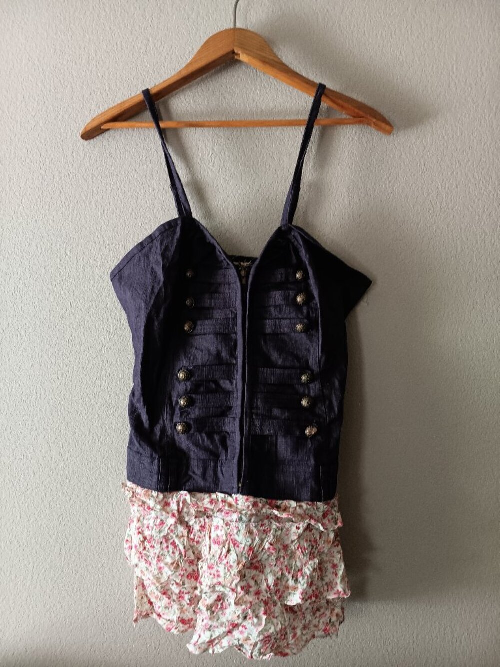 Women's dark denim button corset vest top with spaghetti straps size Large